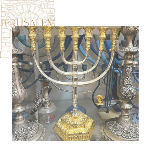 Silver & Gold Plated 7 Branch Menorah 35 CM